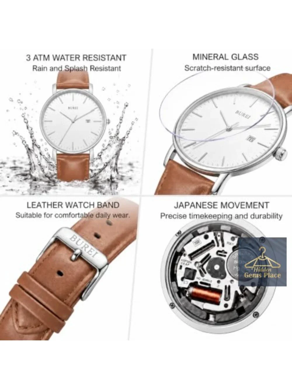 Ultra Thin Minimalist Men Watch Analog Waterproof Leather Stainless Steel